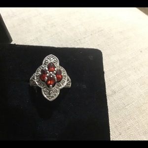 Sterling silver and Marcasite garnet ring
